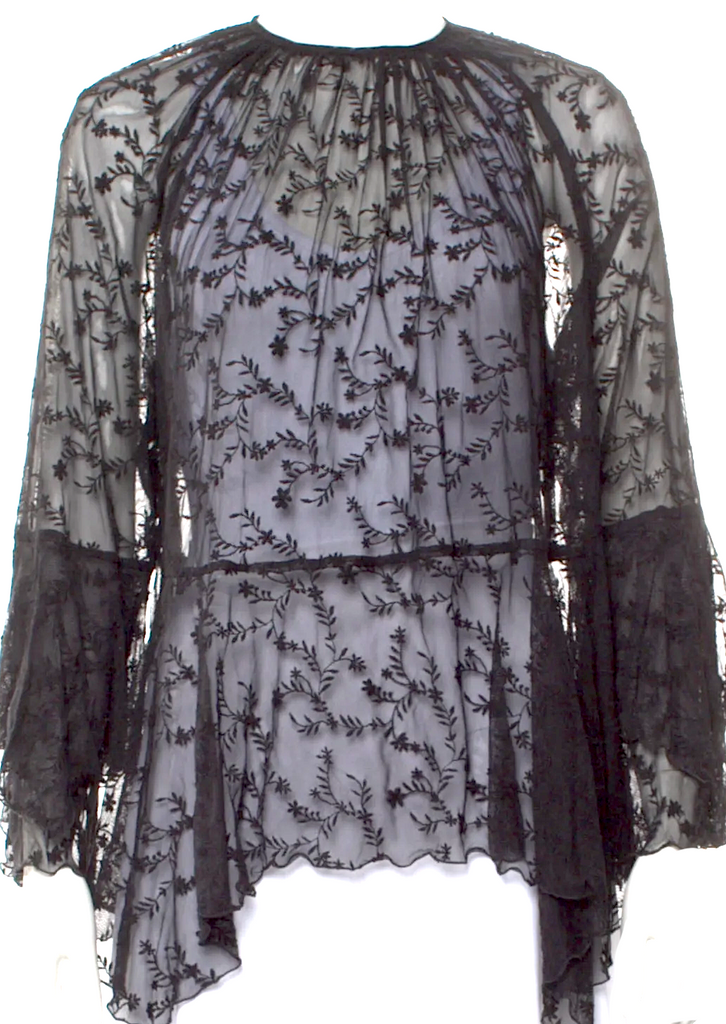 United Arrows JAPAN. Black Cotton/Nylon Floral Print Crew Neck Blouse