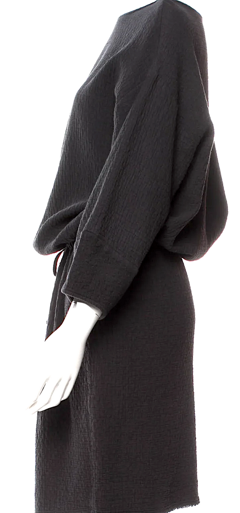 Black Crane. Black 100% Cotton Midi Length Dress