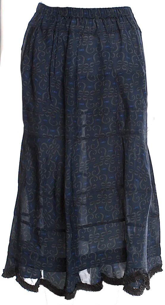 COMME DES GARÇONS Japan. TRICOT. Dark Blue Paisley Print Rayon Flutter Skirt