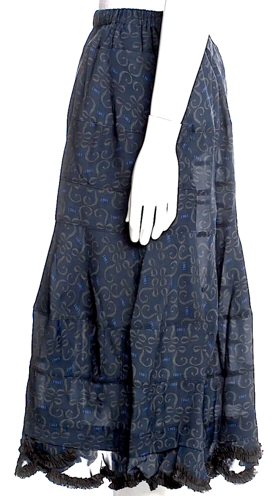 COMME DES GARÇONS Japan. TRICOT. Dark Blue Paisley Print Rayon Flutter Skirt