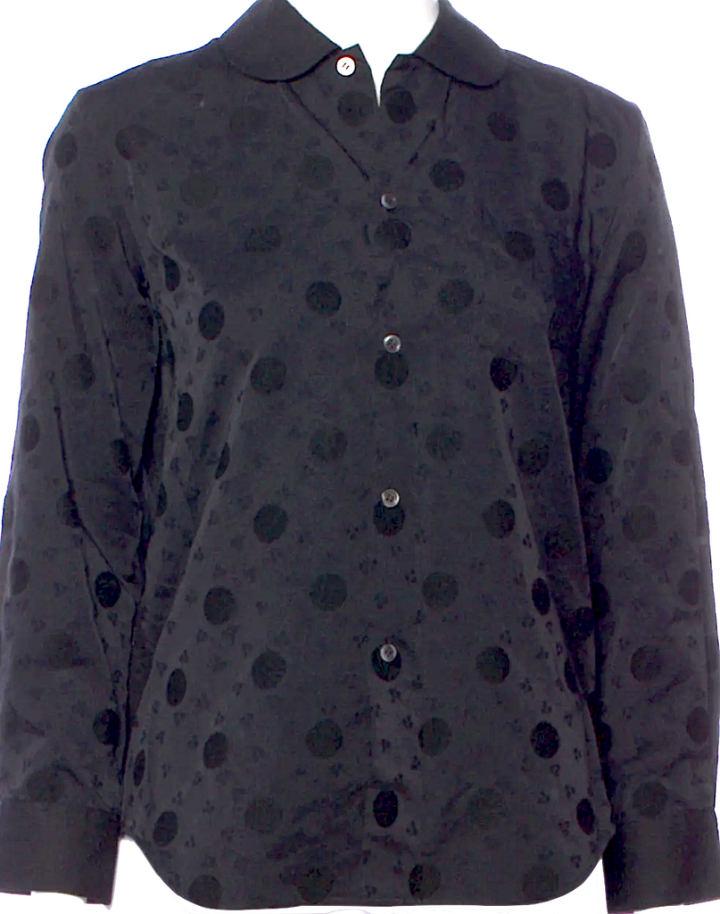 COMME des GARÇONS JAPAN. TRICOT. Black Printed Long Sleeve Button-Up Top