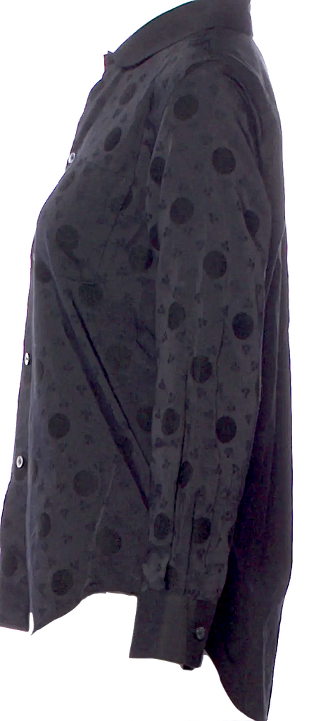 COMME des GARÇONS JAPAN. TRICOT. Black Printed Long Sleeve Button-Up Top