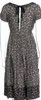 COMME des GARÇONS JAPAN. TRICOT. Grey Pleated Floral Print Bow Accents Midi Length Dress