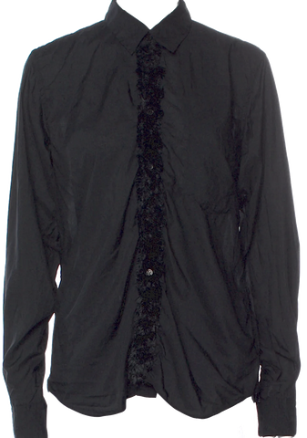 Yoshiki Hishinuma Japan . Black Pleated Button Up Blouse Early 2000s Vintage