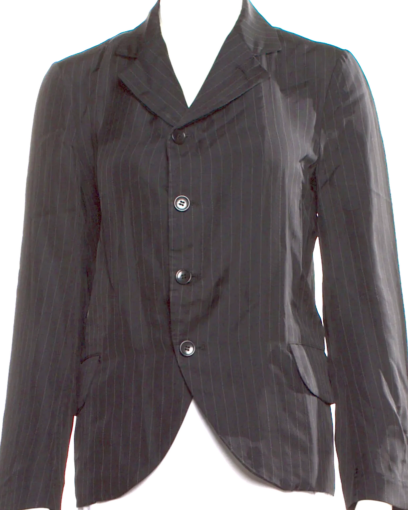 Comme des Garçons Japan. Black Pinstripe Cupro Vintage Long Sleeve Button-Up Blazer/Top