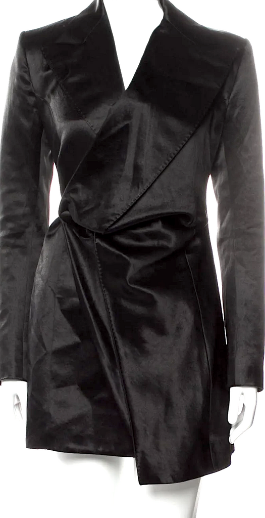 Y/Project Designer: Glenn Martens. Black Acetate Blend Wrap Jacket