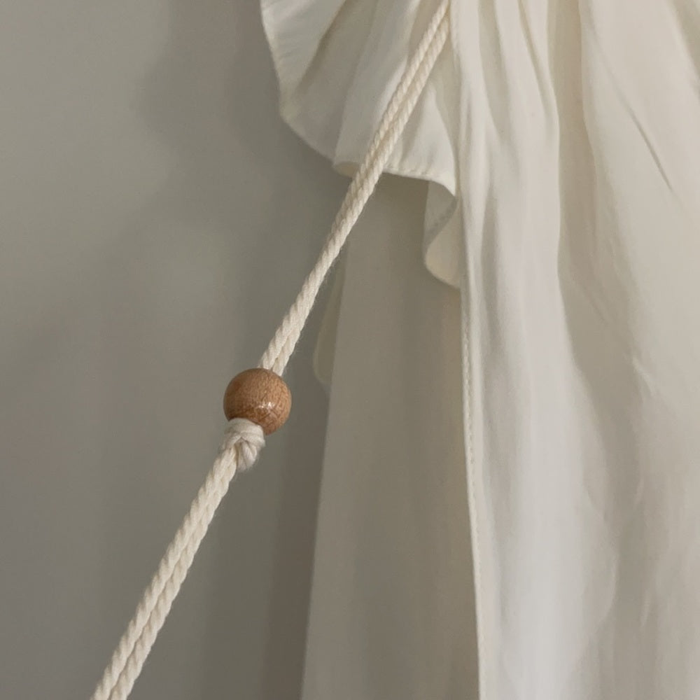 LANVIN Paris Cream Sleeveless Tunic/Dress. Layered Ruffle Front w Tassles