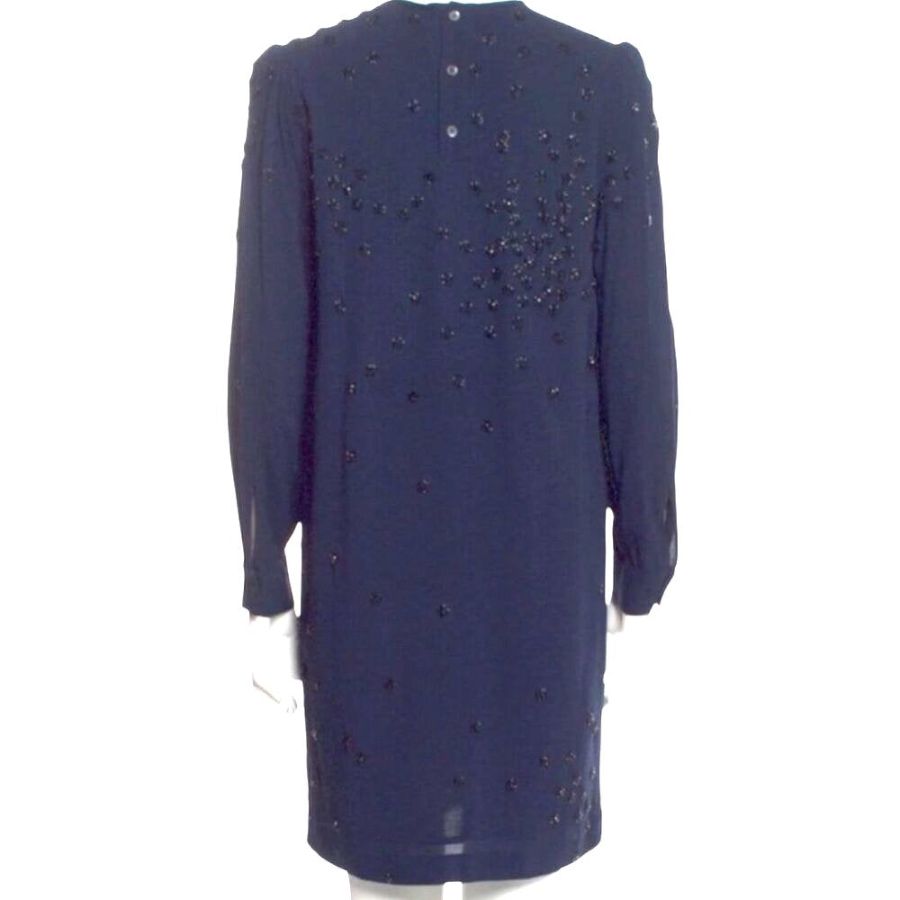 Miu Miu Italy. 2014 COLLECTION. Dark Navy Blue Embellished Beaded Shift Dress