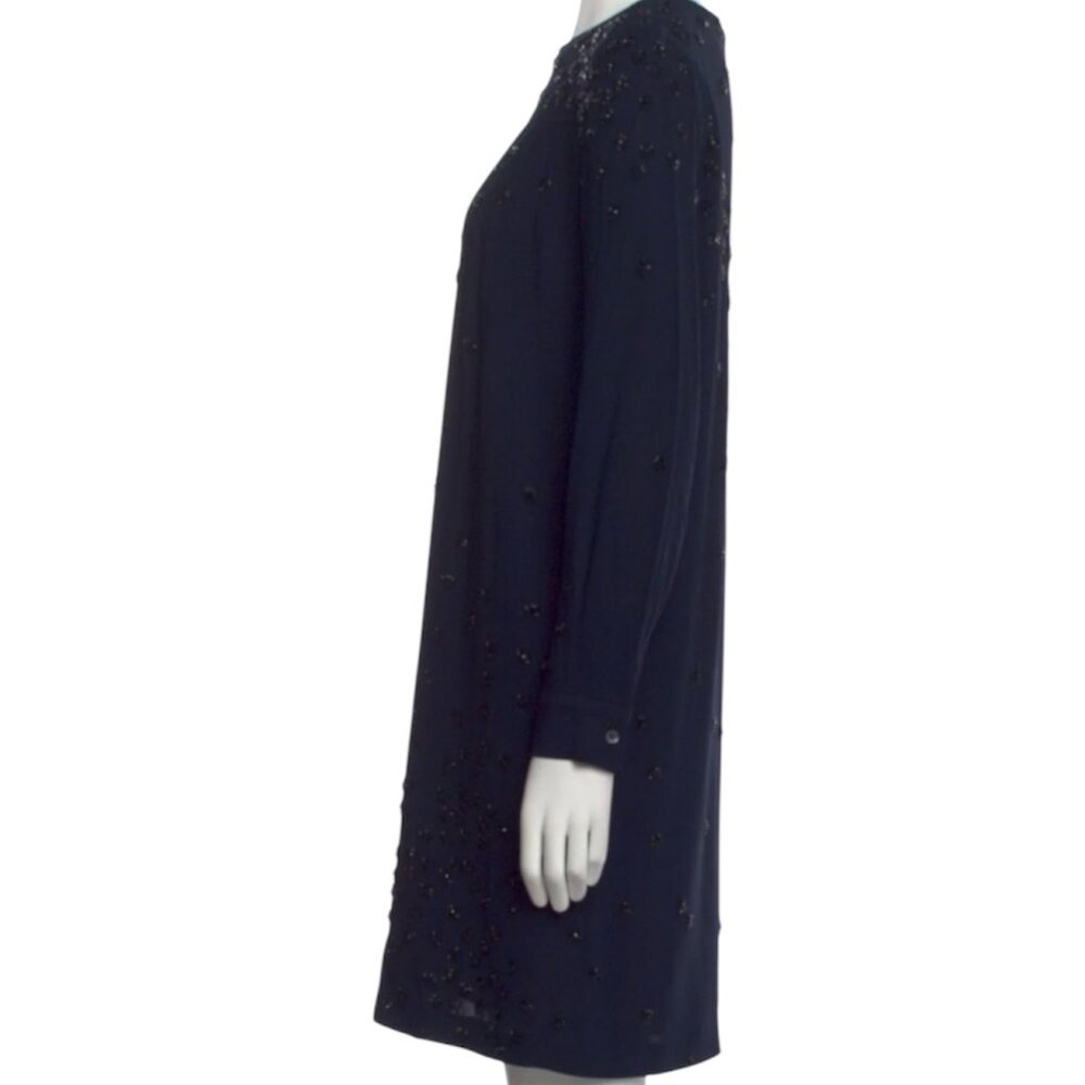 Miu Miu Italy. 2014 COLLECTION. Dark Navy Blue Embellished Beaded Shift Dress