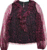 Blumarine Italy. Anna Molinari.  Black Sheer Mesh Blouse with Pink Polka Dots/Ruffle Neckline