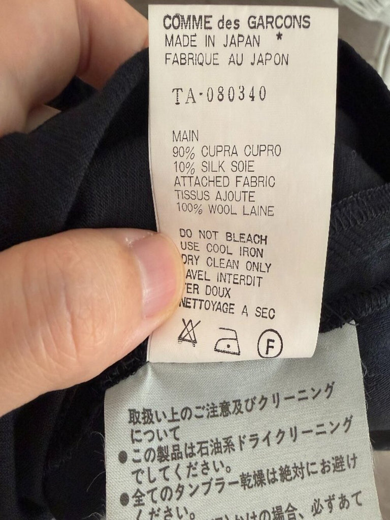 Comme des Garcons Japan. 1992 COLLECTION. Black Cupro/Silk Belted Button Front Midi Dress