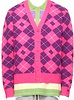 Acne Studios STOCKHOLM. Pink Purple Argyle Face Logo Wool Cardigan