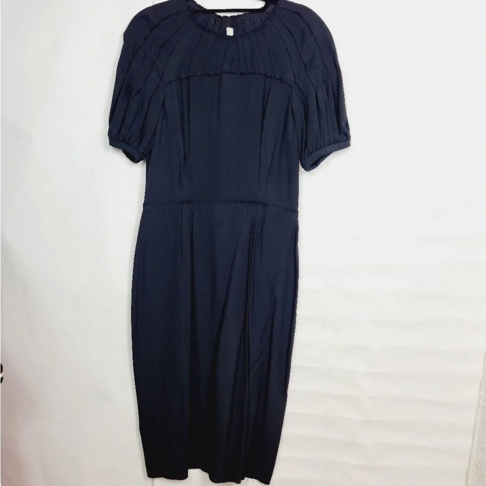 Prada ITALY. Black Cap Sleeve Midi Dress