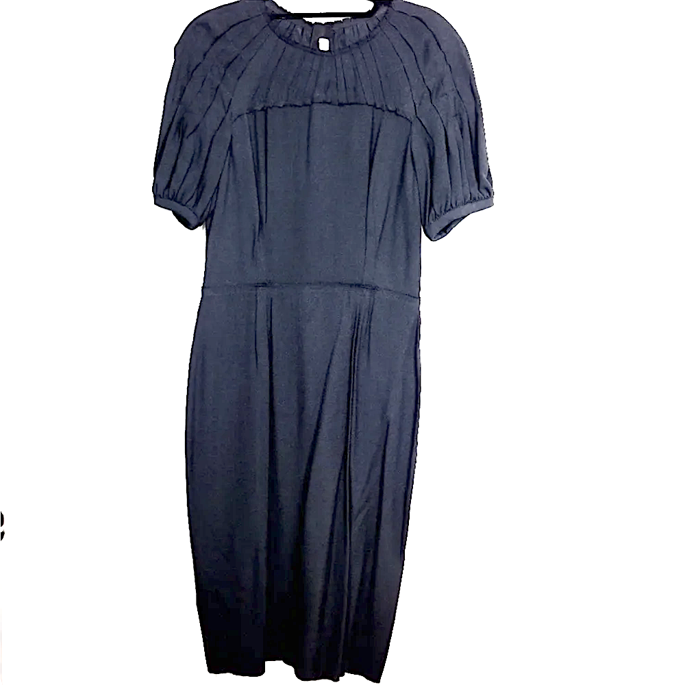 Prada ITALY. Black Cap Sleeve Midi Dress