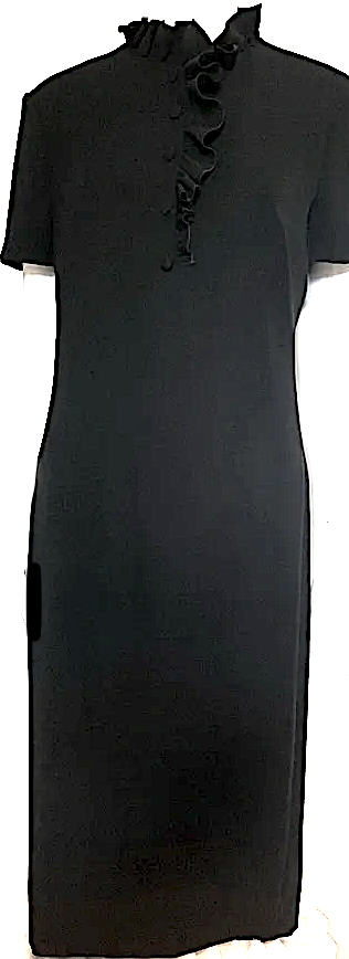 LANVIN PARIS. Black Ruffle Button Dress