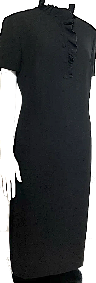 LANVIN PARIS. Black Ruffle Button Dress