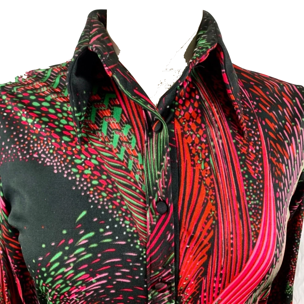 1970s Lanvin Psychedelics Polyester Long Sleeve Top