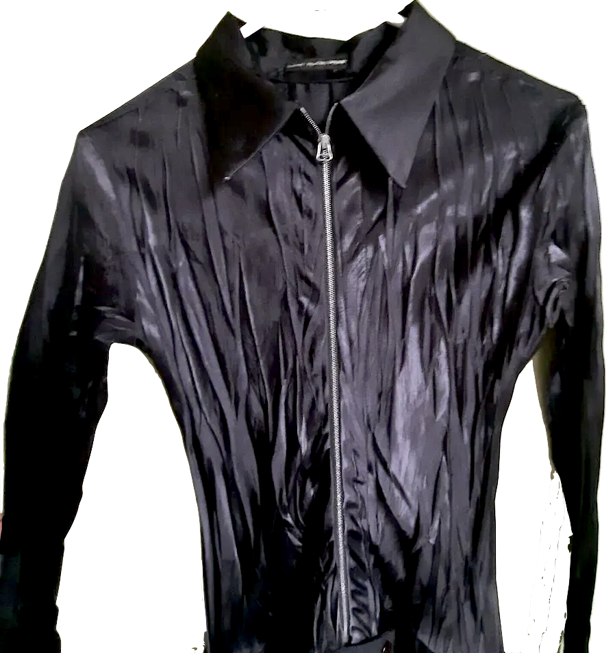 MARITHE + FRANCOIS GIRBAUD PARIS.  Black Zip Up Collar Switching Dress