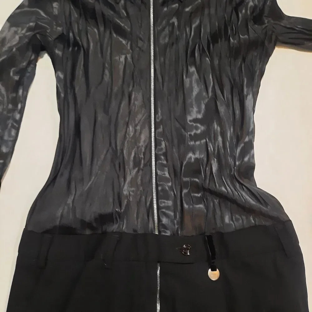 MARITHE + FRANCOIS GIRBAUD PARIS.  Black Zip Up Collar Switching Dress