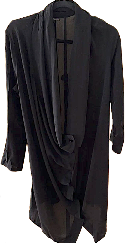 Ann Demeulemeester BELGIUM Black Belted Avant Garde Cowl Neck Button Dress