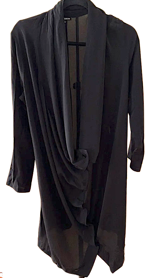 Ann Demeulemeester BELGIUM Black Belted Avant Garde Cowl Neck Button Dress