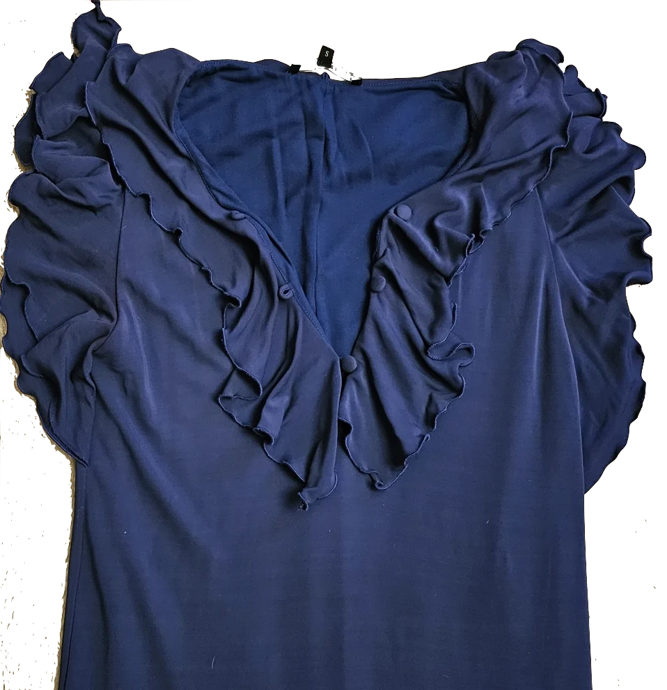 Gucci ITALY. Navy Ruffle Viscose Dress