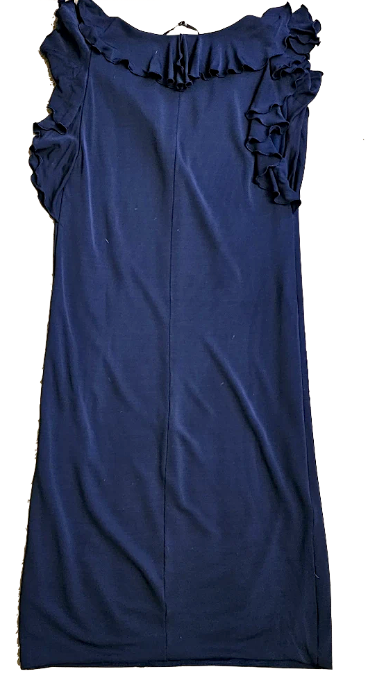 Gucci ITALY. Navy Ruffle Viscose Dress