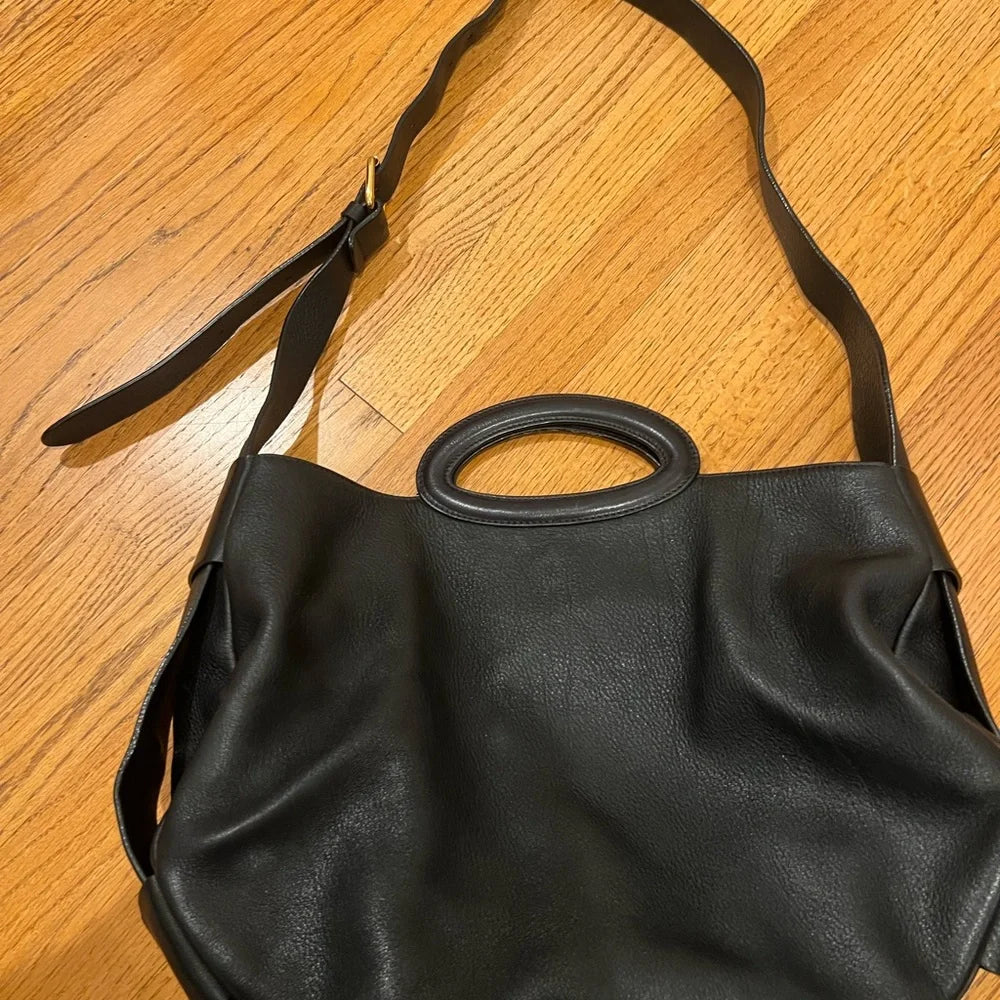 Marni ITALY. Black Lambskin Leather Shoulder Bag / Hand Bag / Crossbody Bag