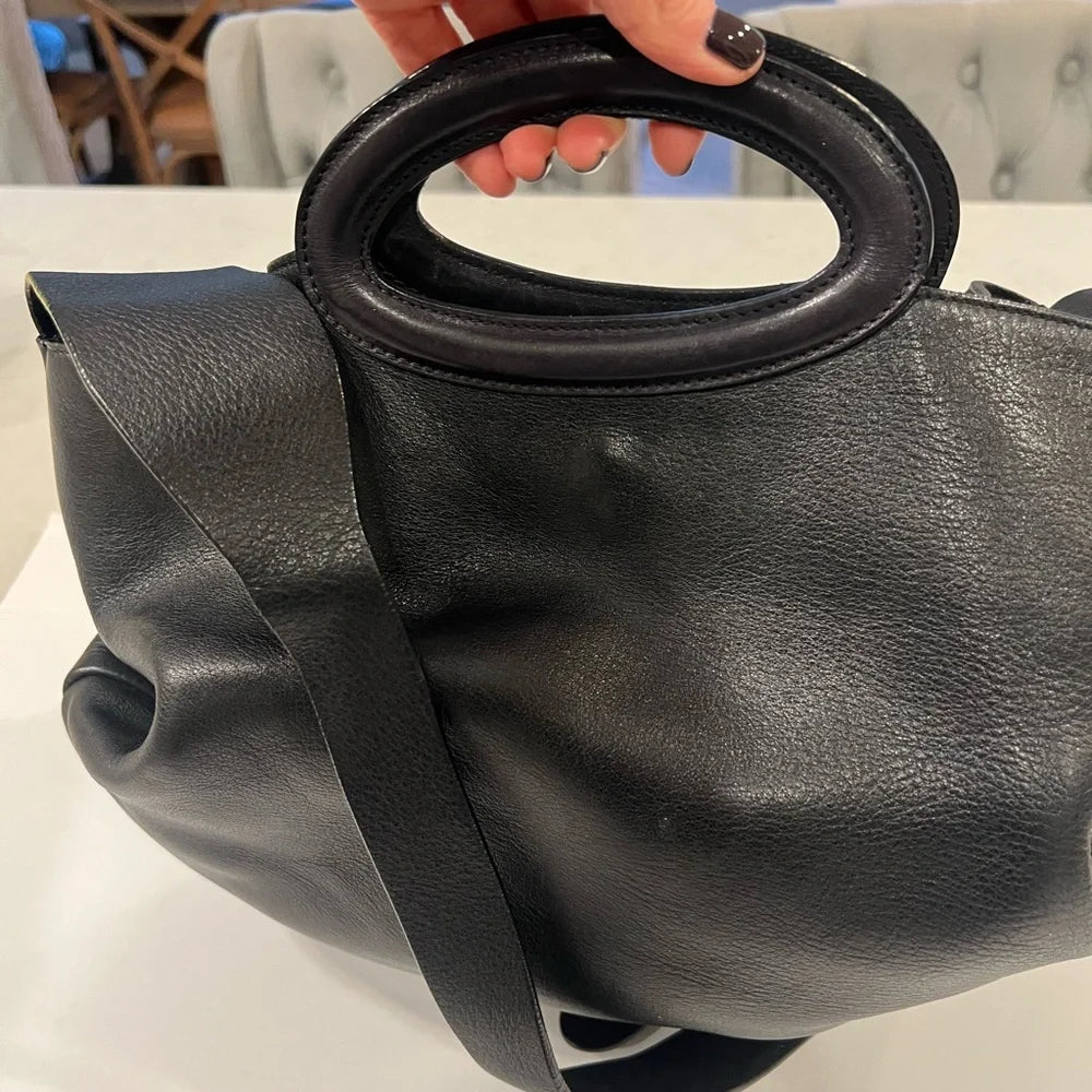 Marni ITALY. Black Lambskin Leather Shoulder Bag / Hand Bag / Crossbody Bag