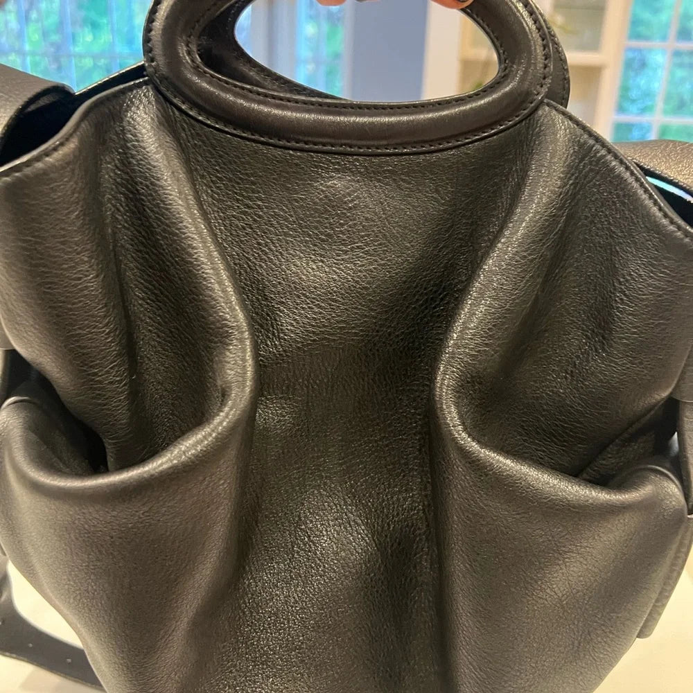 Marni ITALY. Black Lambskin Leather Shoulder Bag / Hand Bag / Crossbody Bag