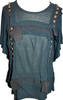 Lanvin Paris. Blue with Black & Gold Grommet Accents Short Sleeve Shirt