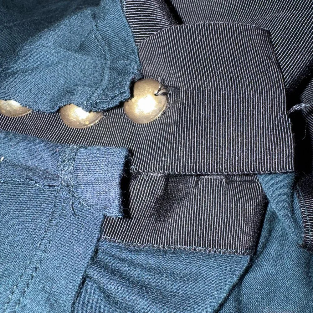Lanvin Paris. Blue with Black & Gold Grommet Accents Short Sleeve Shirt