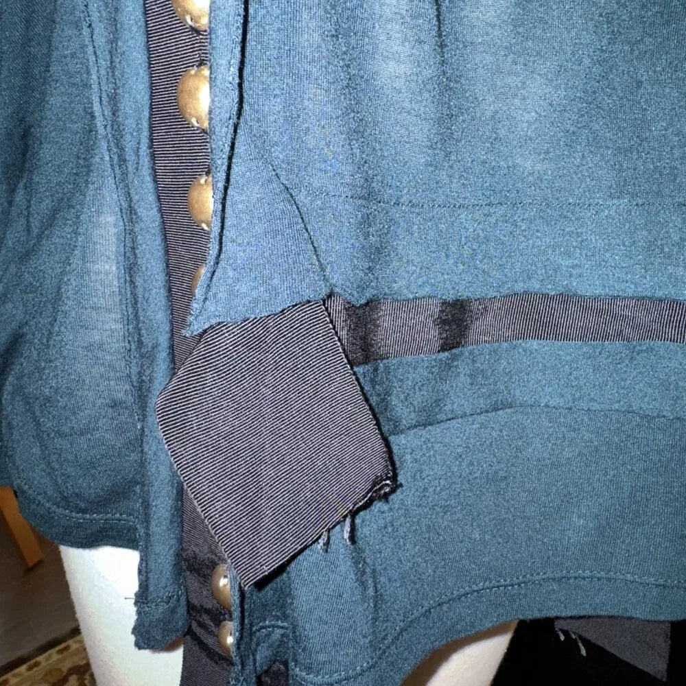 Lanvin Paris. Blue with Black & Gold Grommet Accents Short Sleeve Shirt