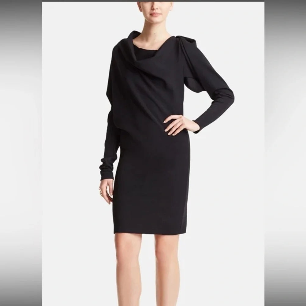 Lanvin Paris. 2014 Collection Black Wool Long Sleeve Dress