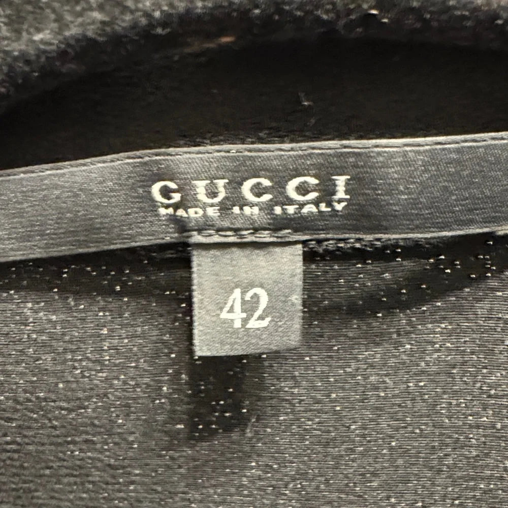 Gucci Italy. Black Coat/Blouse with Leather Trim Detail Accents