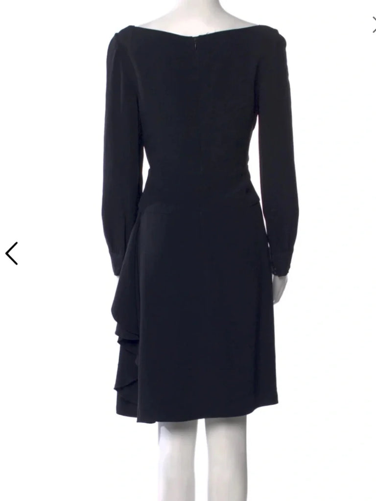 Prada Italy. 2013 Collection Black Long-Sleeve Draped Back Dress