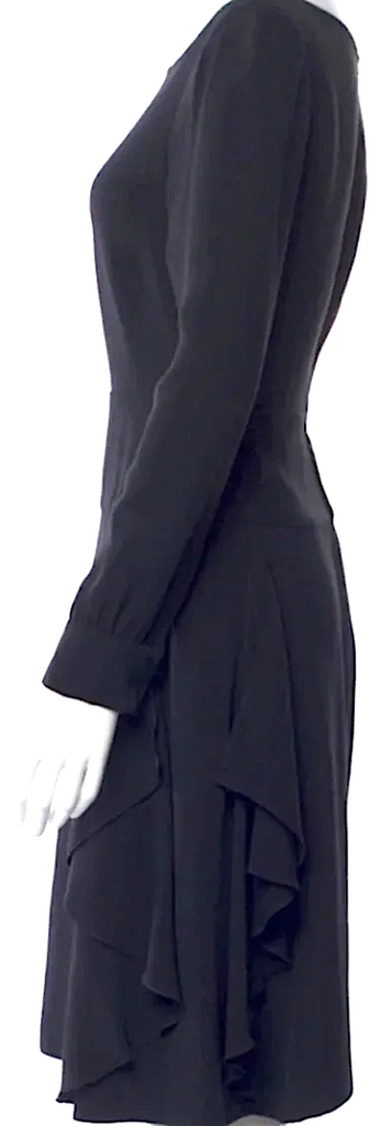 Prada Italy. 2013 Collection Black Long-Sleeve Draped Back Dress