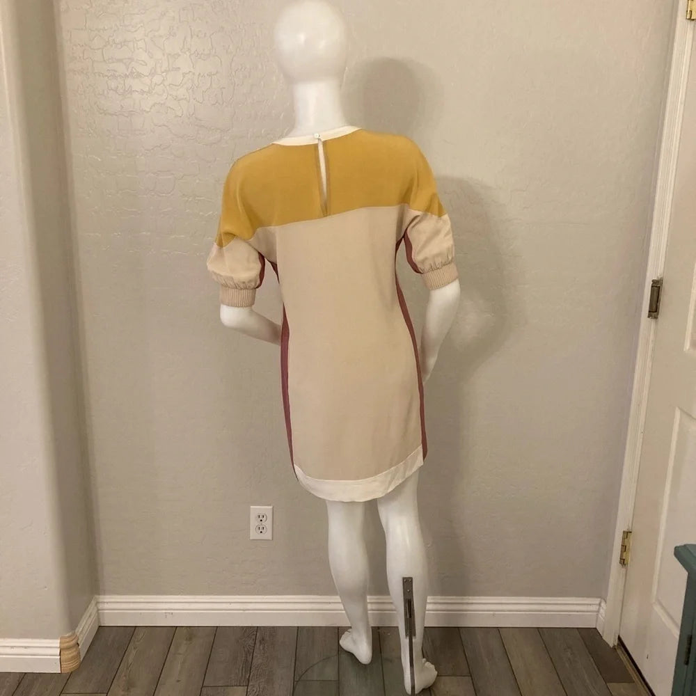 Miu Miu ITALY. Beige, Mustard & Rose Colorblock Mini Dress