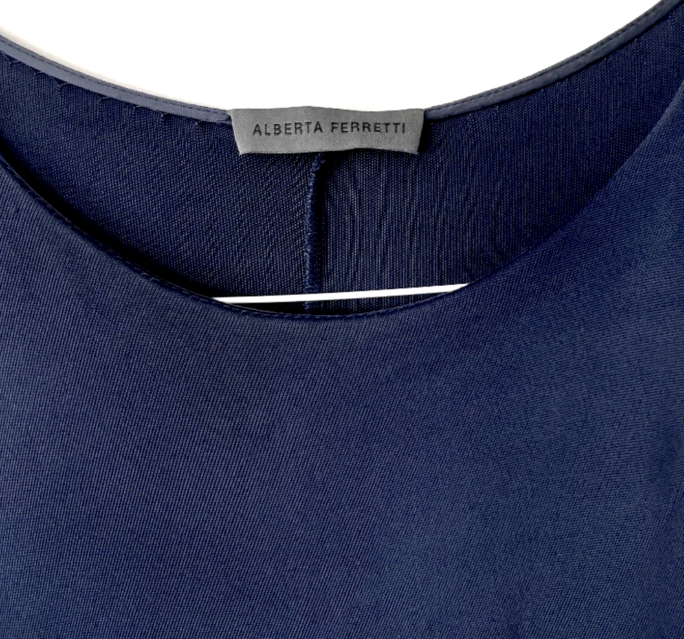 Alberta Ferretti ITALY. Blue Stretch Dress with Striped Detail