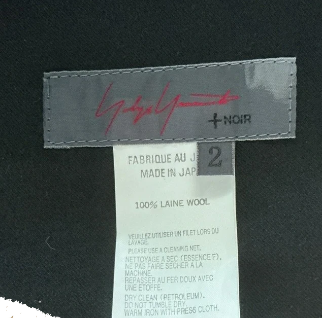 Yohji Yamamoto + Noir JAPAN.  Black 100% Laine Wool