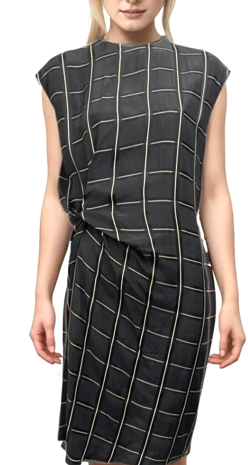 Lanvin Paris. 2015 COLLECTION Black Dress with Cream Windowpane Check