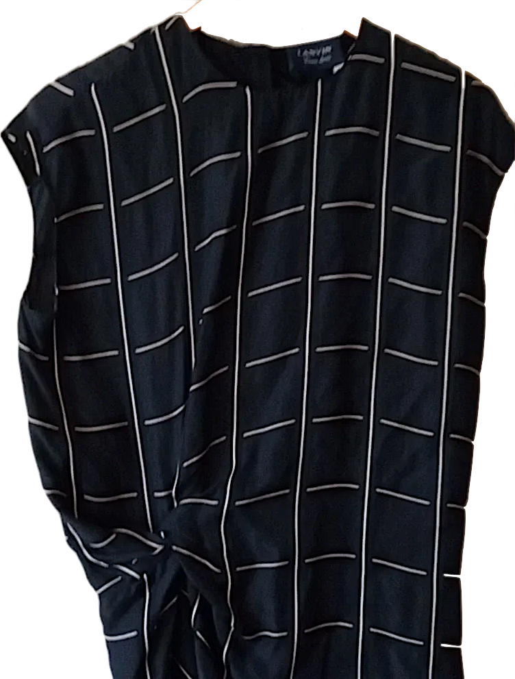 Lanvin Paris. 2015 COLLECTION Black Dress with Cream Windowpane Check