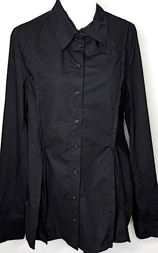 Rundholz GERMANY. Black Cotton Pleated Button Down Shirt Blouse