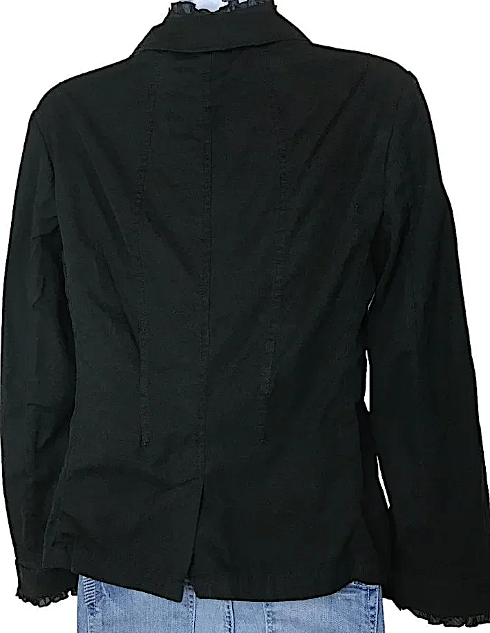 MIU MIU ITALY. Black Cotton/Silk Ruffled Pocket Blazer