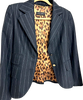 Dolce & Gabbana Italy. Blue Pinstripe Wool Blazer, Leopard Lining Print