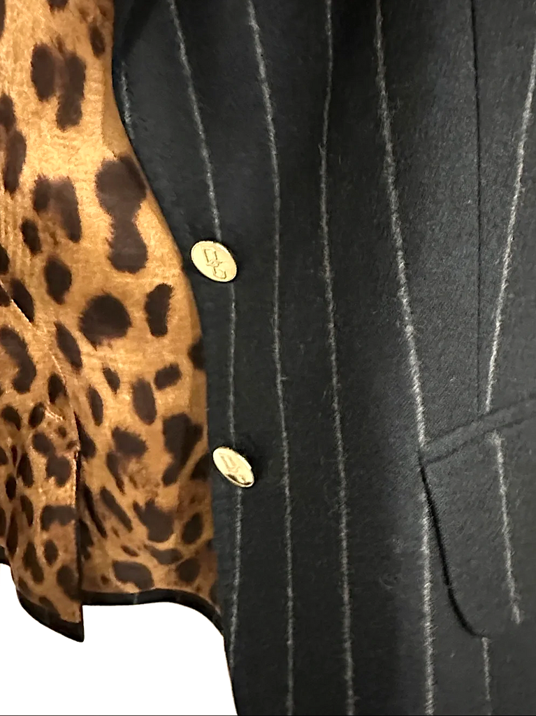 Dolce & Gabbana Italy. Blue Pinstripe Wool Blazer, Leopard Lining Print