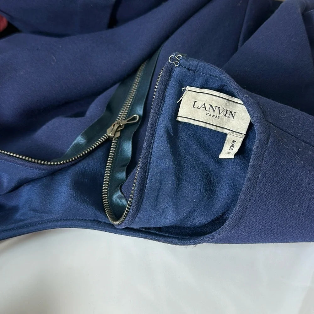 Lanvin Paris . Vintage Navy Cotton/Viscose Blend Short Sleeve Sheath Dress‎