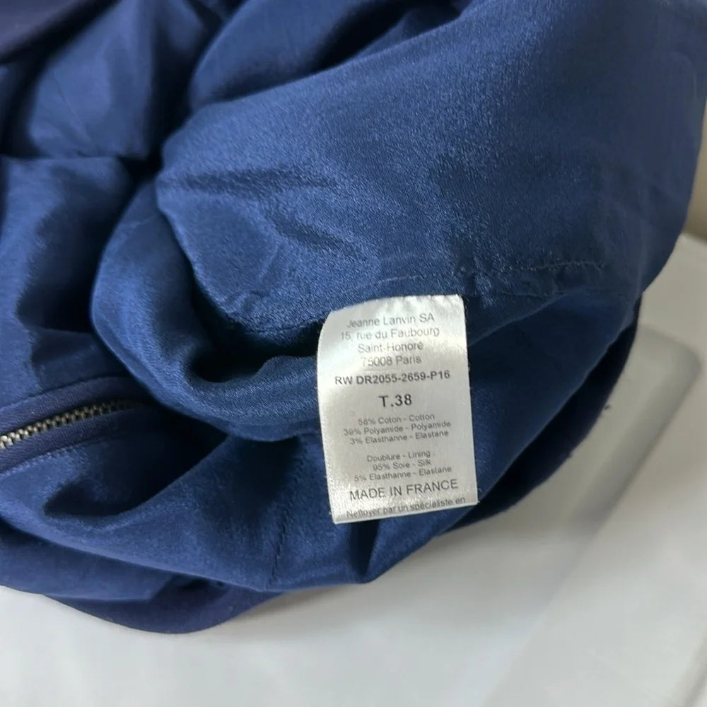 Lanvin Paris . Vintage Navy Cotton/Viscose Blend Short Sleeve Sheath Dress‎