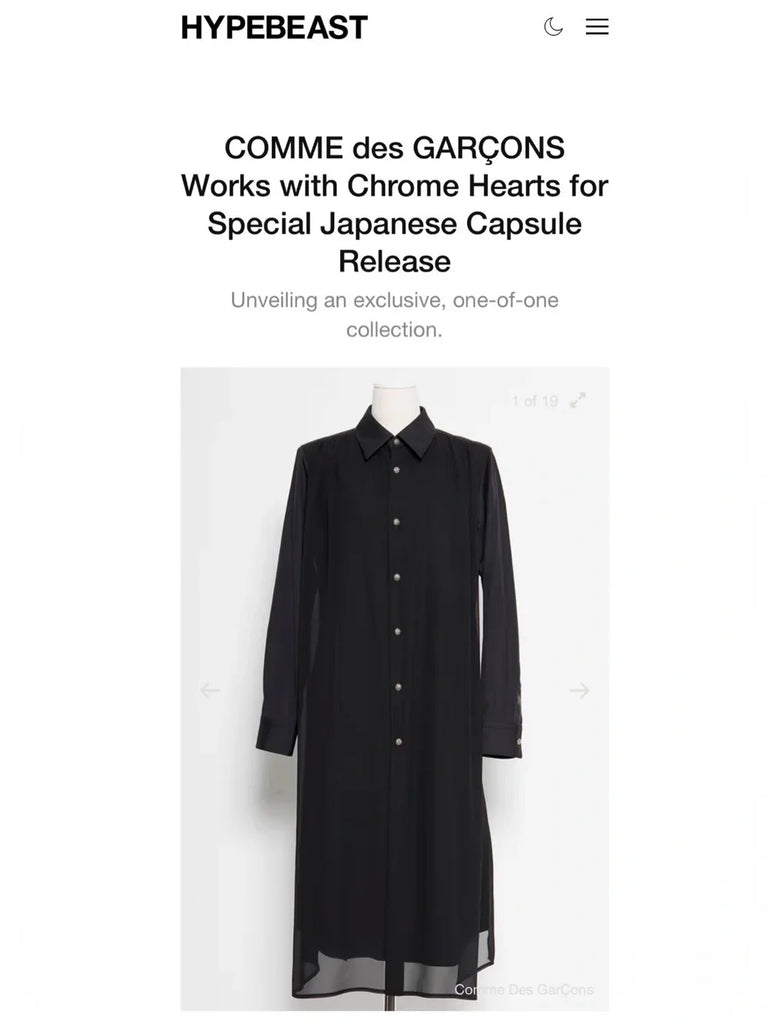 Comme des Garçons/Chrome Hearts Collaboration Black Chiffon Button Dress