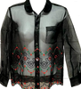 Comme des Garcons JAPAN. Black Semi-Sheer Floral Embroidered Blouse